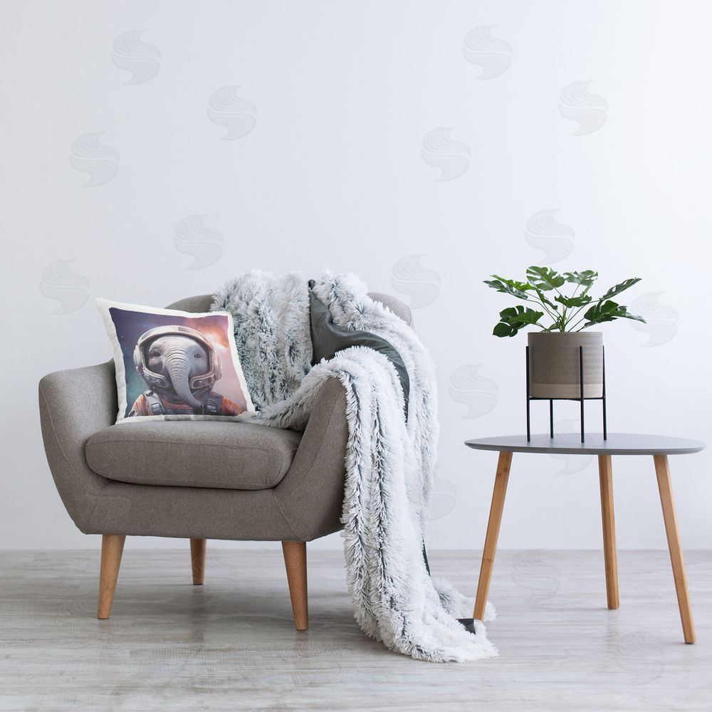 Roozbeh Elephant Space Astronaut Printed Plush Polyester Throw Pillow On Chair