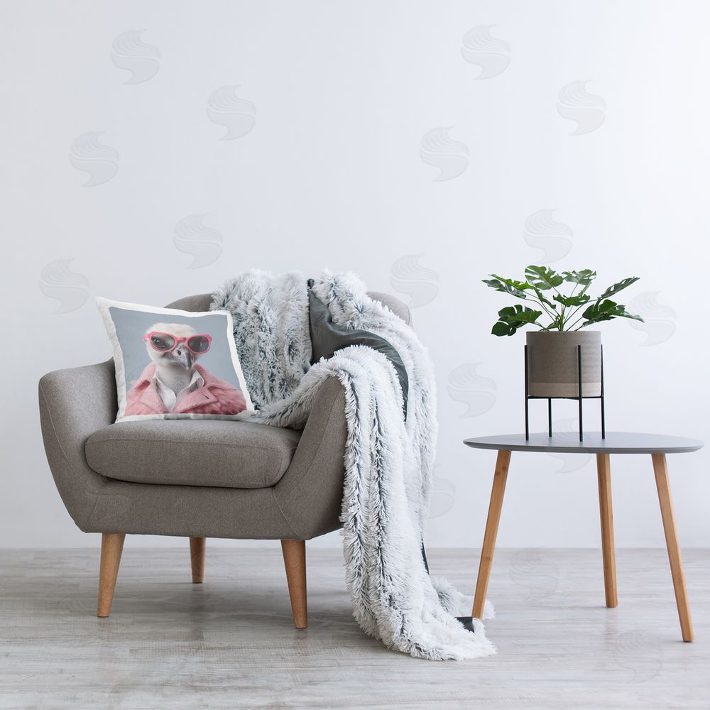 Roozbeh Trendy Vulture Bird Printed Plush Polyester Throw Pillow On Chair