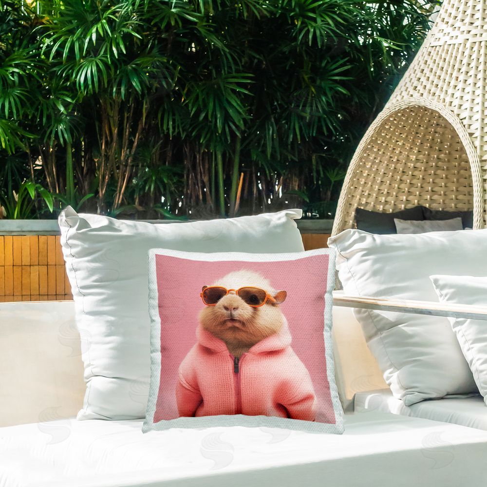 Roozbeh Pink Fashion Animal Outdoor Quick-Dry Polyester Printed Throw Pillow in Back Yard