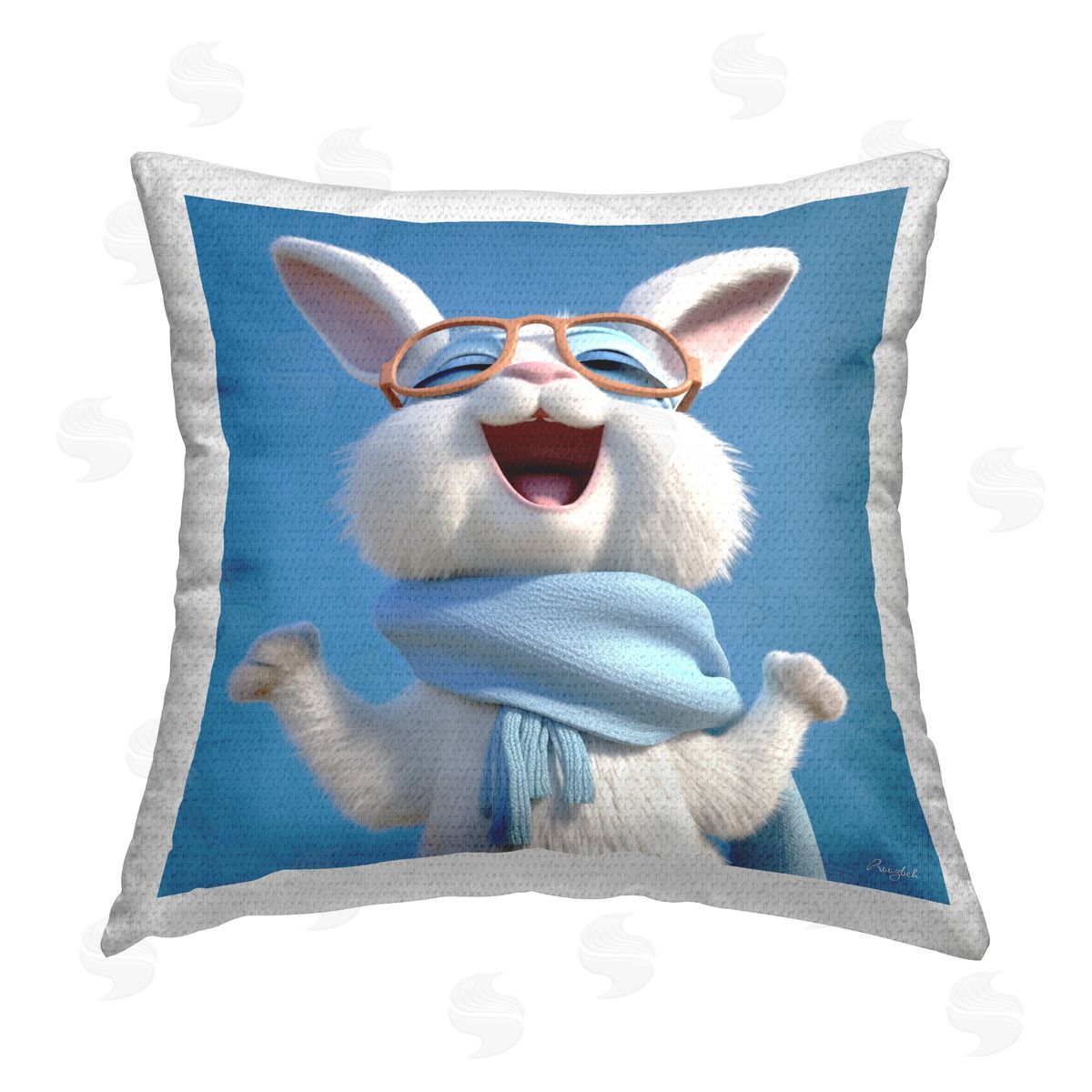 Roozbeh Smiling Cartoon Rabbit Outdoor Quick-Dry Polyester Printed Throw Pillow