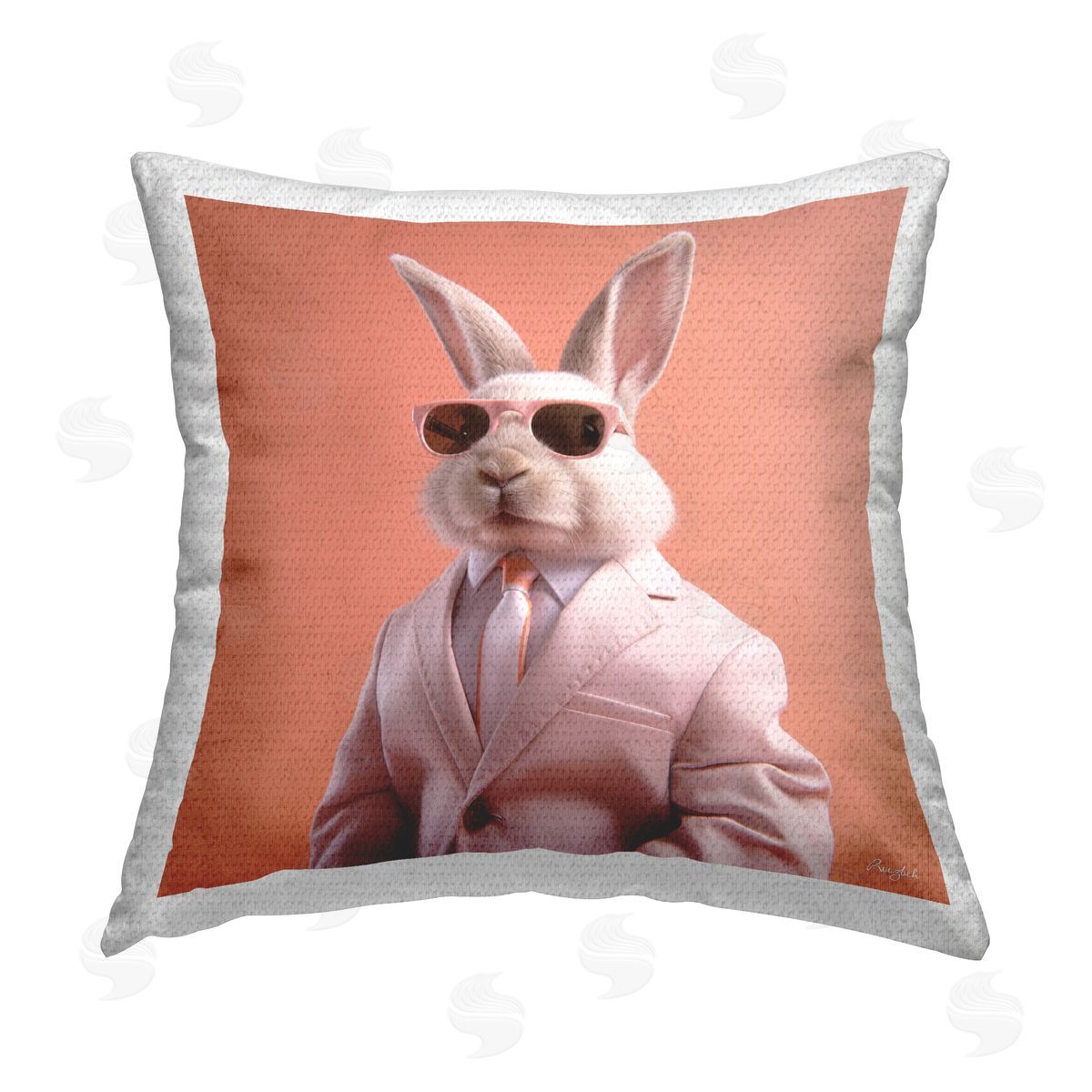 Roozbeh Rabbit in Chic Suit Outdoor Quick-Dry Polyester Printed Throw Pillow