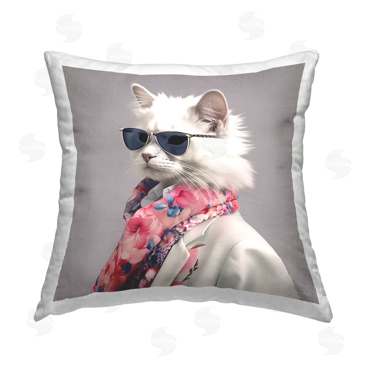 Roozbeh Stylish Cat Fashion Printed Plush Polyester Throw Pillow