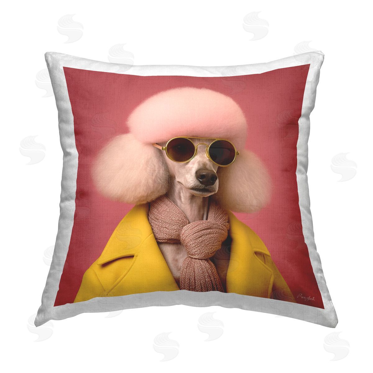 Roozbeh Stylish Glam Poodle Printed Plush Polyester Throw Pillow