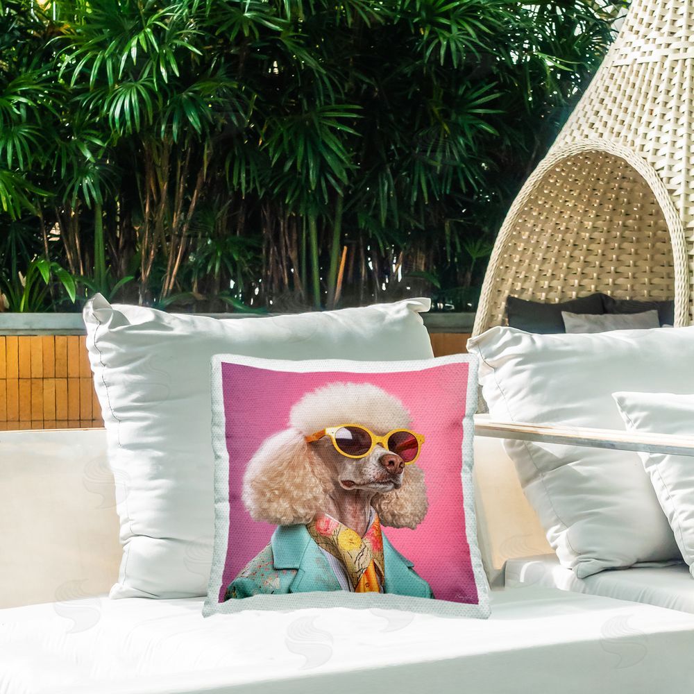 Roozbeh Trendy Poodle Fashion Outdoor Quick-Dry Polyester Printed Throw Pillow in Back Yard