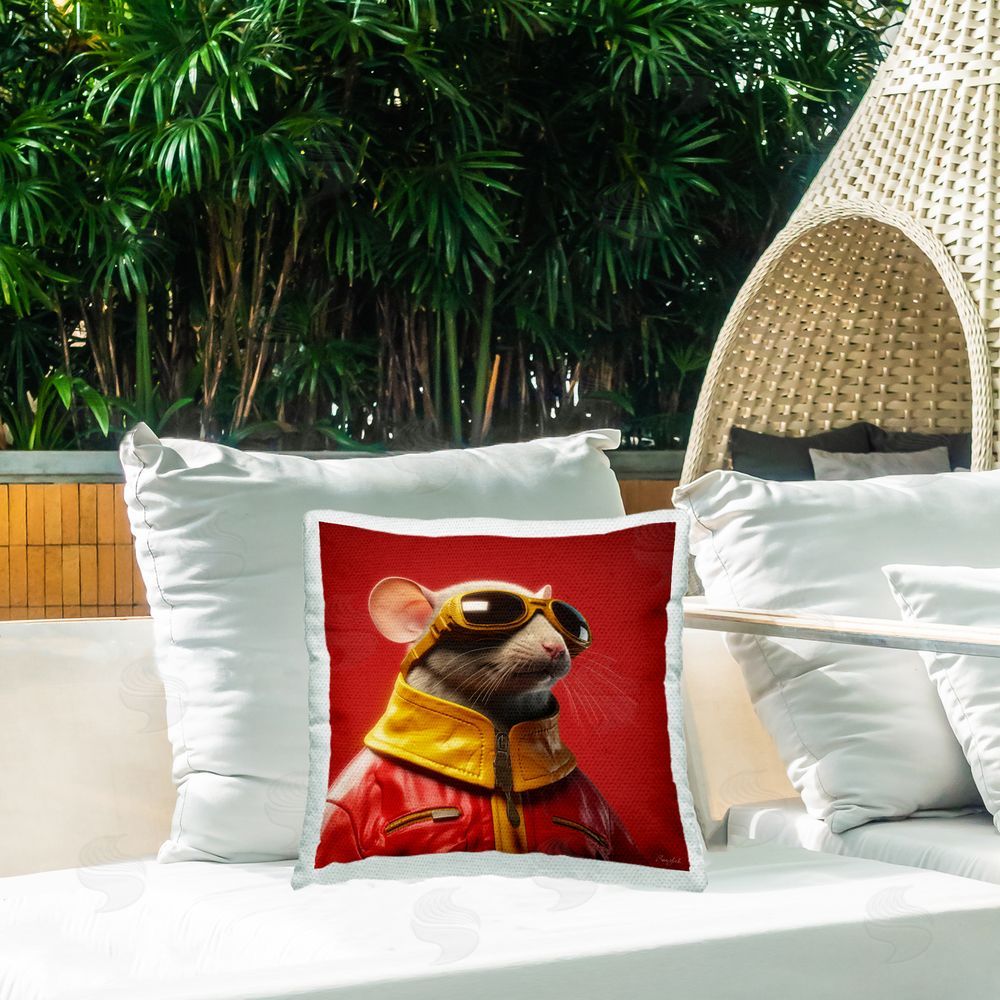Roozbeh Red Fashion Animal Outdoor Quick-Dry Polyester Printed Throw Pillow in Back Yard