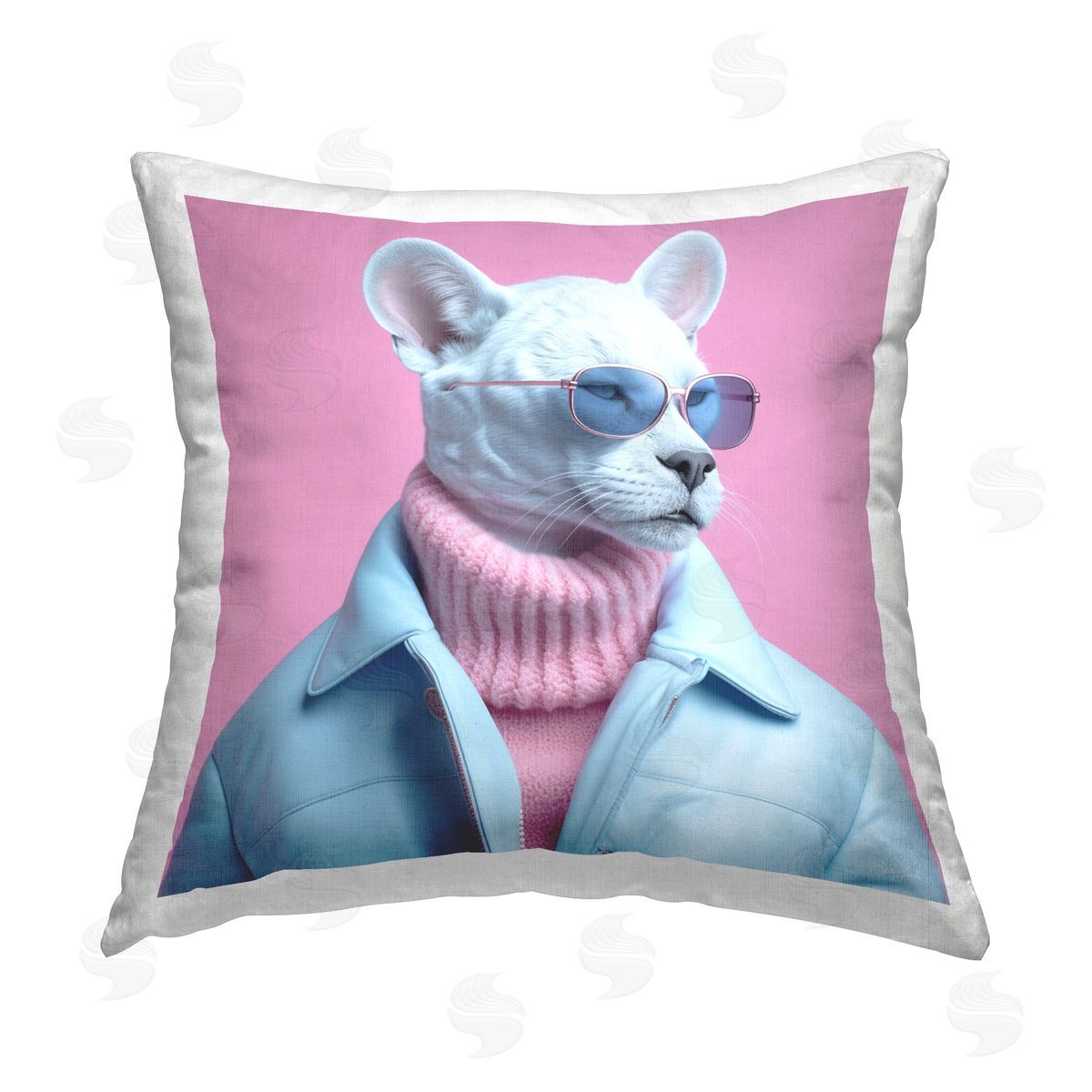 Roozbeh Chic White Panther Printed Plush Polyester Throw Pillow