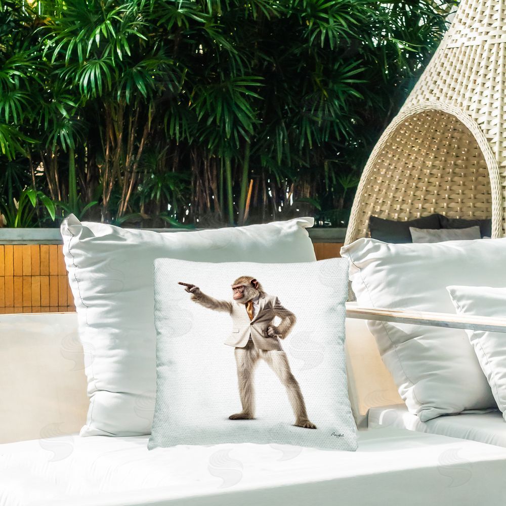 Roozbeh Monkey in Suit Outdoor Quick-Dry Polyester Printed Throw Pillow in Back Yard