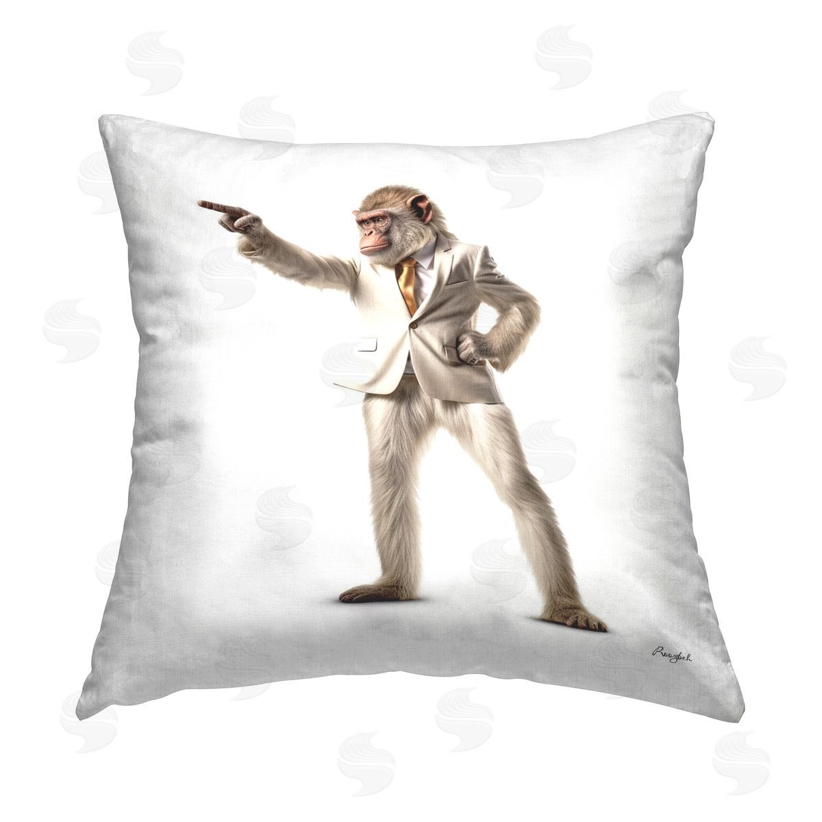 Roozbeh Monkey in Suit Printed Plush Polyester Throw Pillow