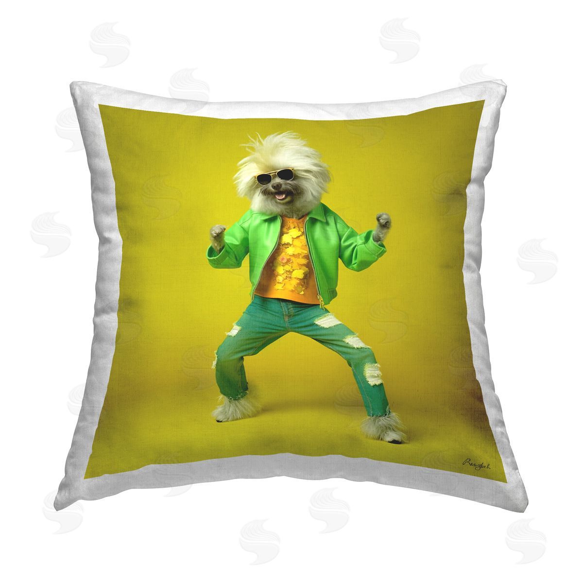 Roozbeh Trendy Dog Dancing Printed Plush Polyester Throw Pillow