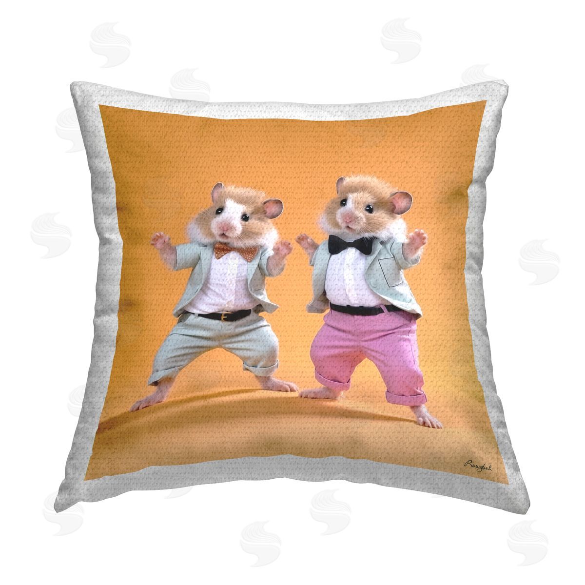 Roozbeh Two Hamsters Dancing Outdoor Quick-Dry Polyester Printed Throw Pillow