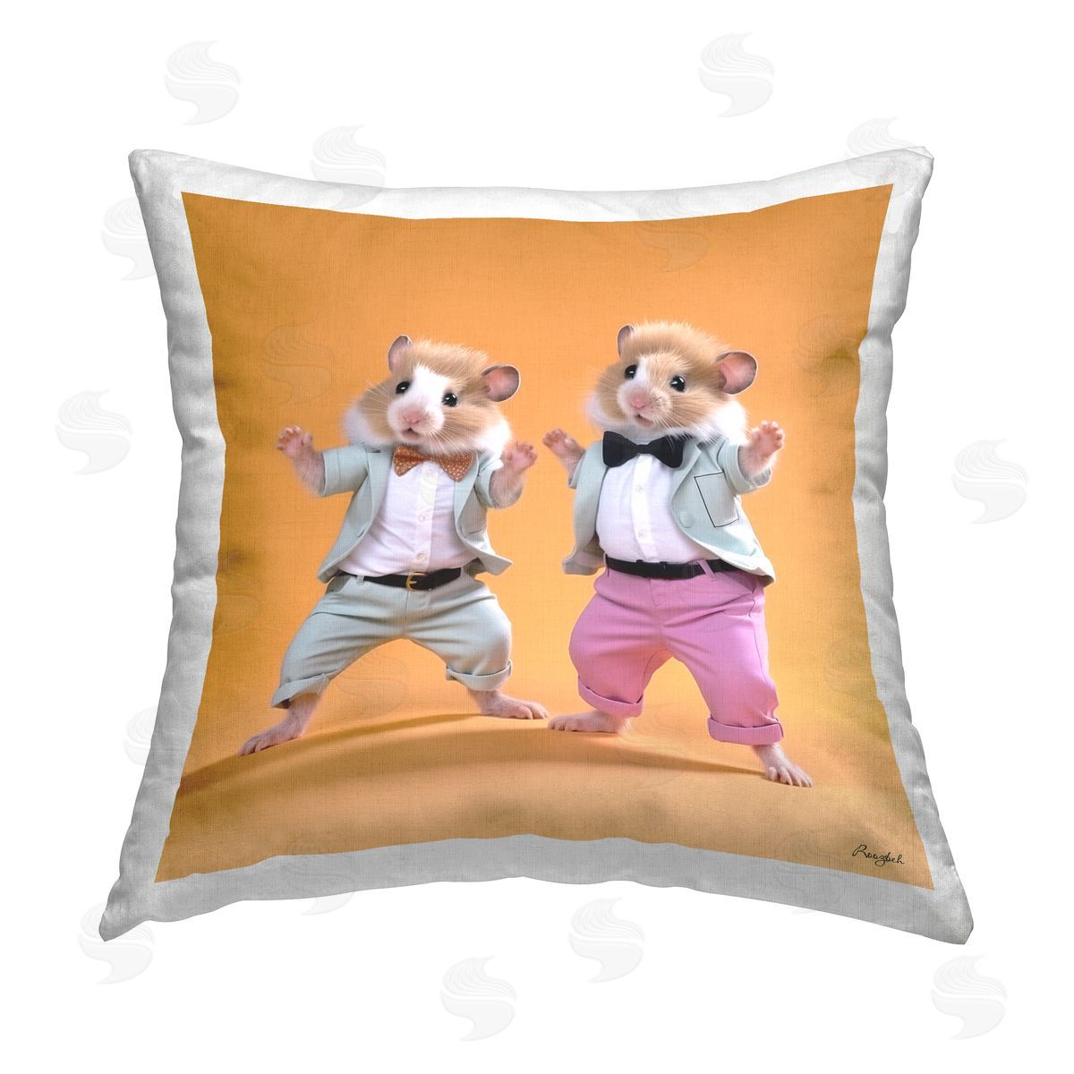 Roozbeh Two Hamsters Dancing Printed Plush Polyester Throw Pillow