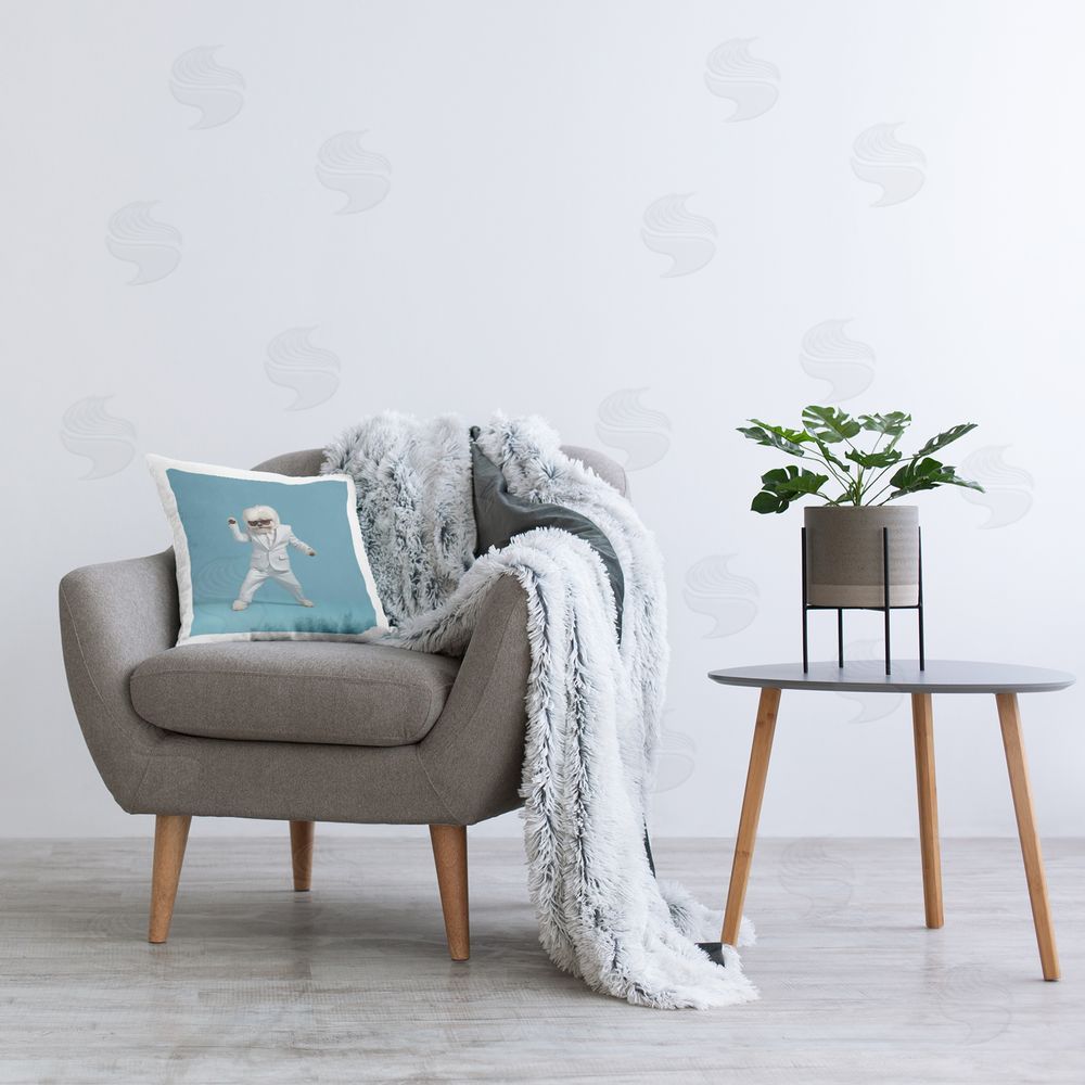 Roozbeh White Dog Dancing Printed Plush Polyester Throw Pillow On Chair