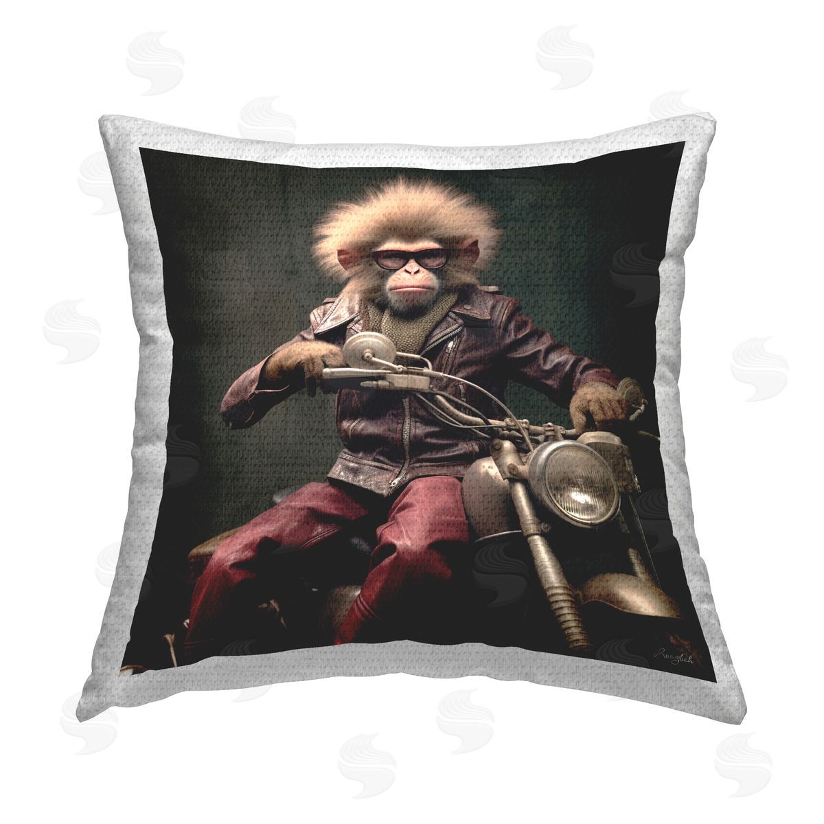 Roozbeh Biker Monkey Portrait Outdoor Quick-Dry Polyester Printed Throw Pillow