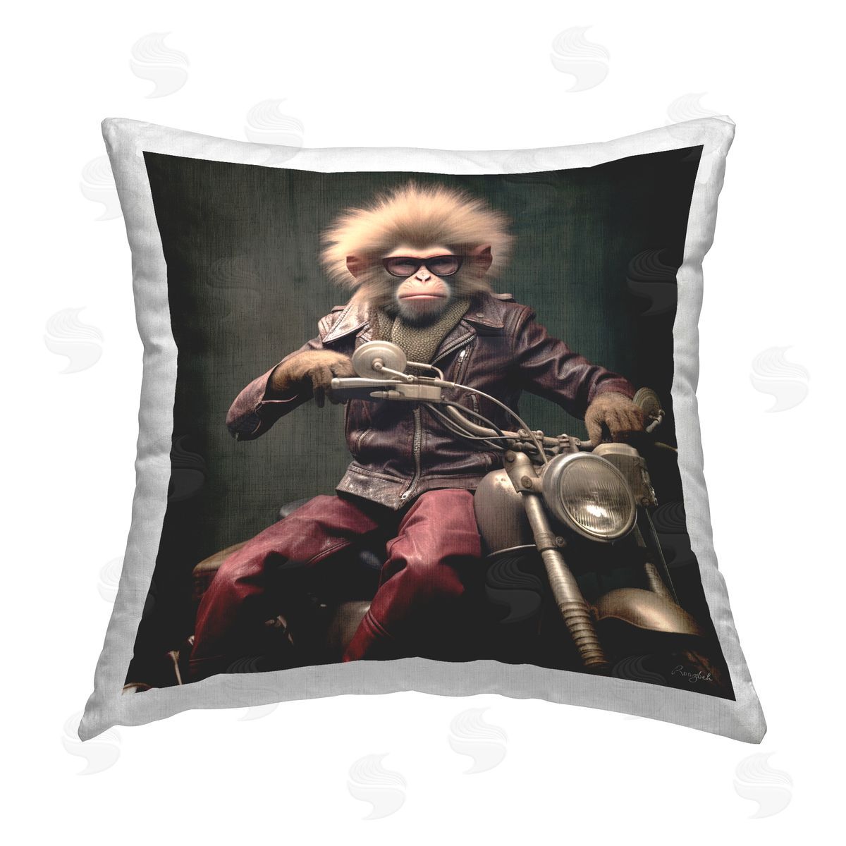 Roozbeh Biker Monkey Portrait Printed Plush Polyester Throw Pillow
