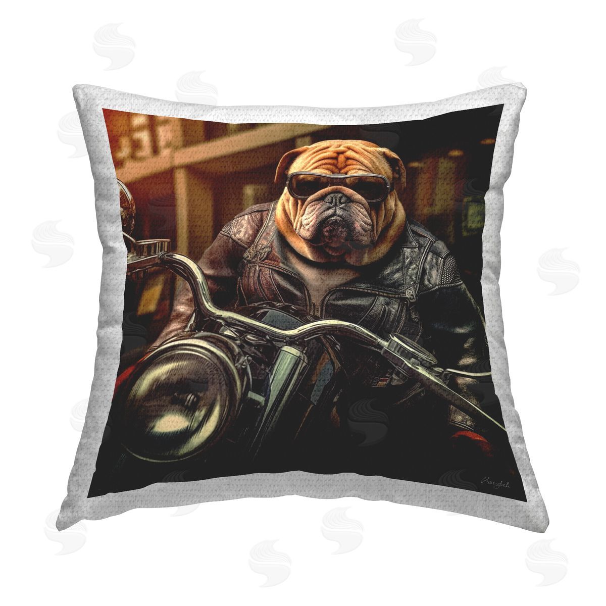 Roozbeh Bulldog on Motorcycle Outdoor Quick-Dry Polyester Printed Throw Pillow