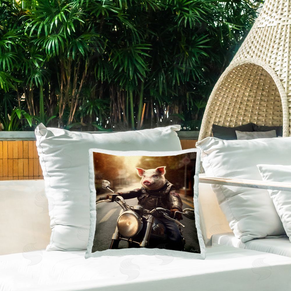 Roozbeh Hog Riding Motorcycle Outdoor Quick-Dry Polyester Printed Throw Pillow in Back Yard