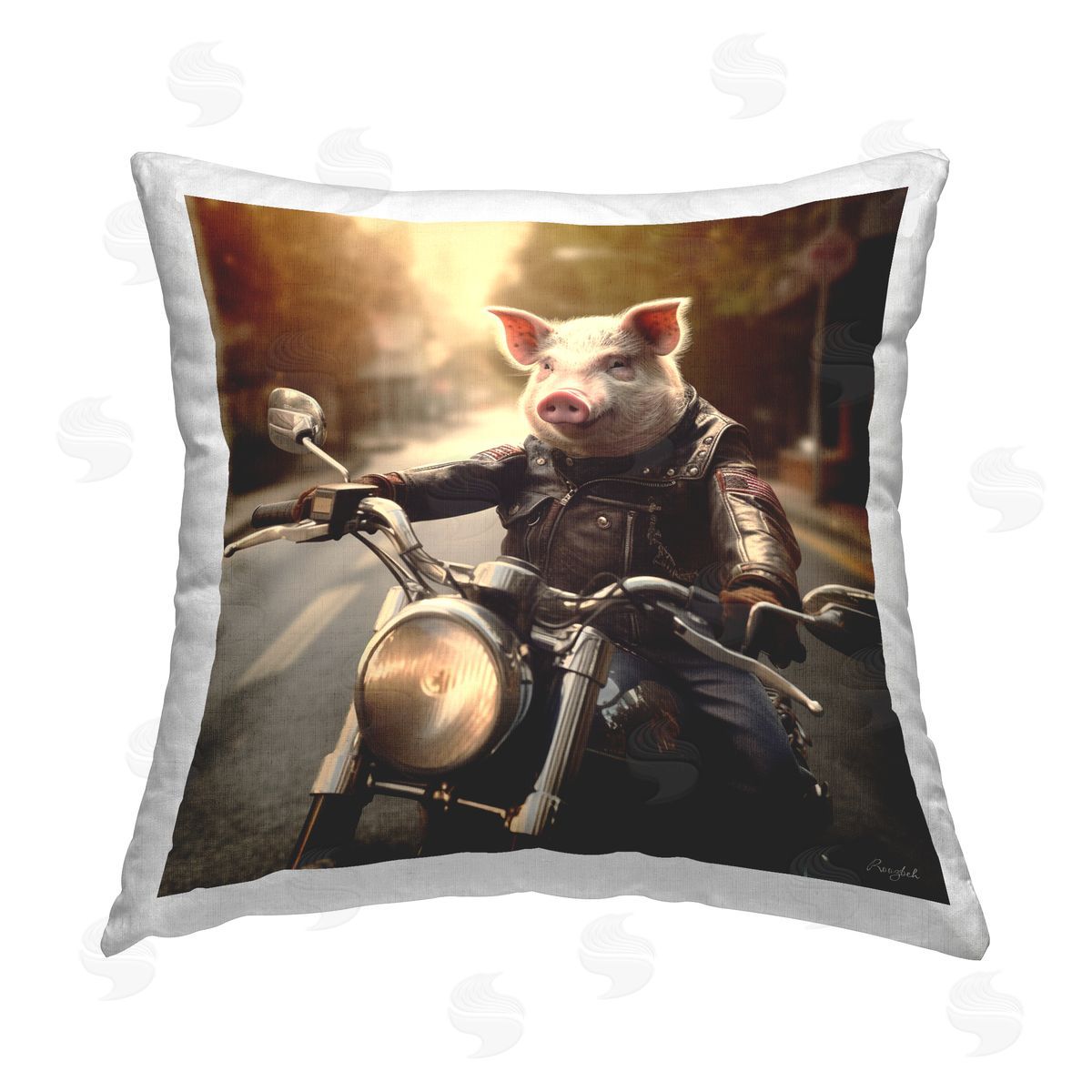 Roozbeh Hog Riding Motorcycle Printed Plush Polyester Throw Pillow