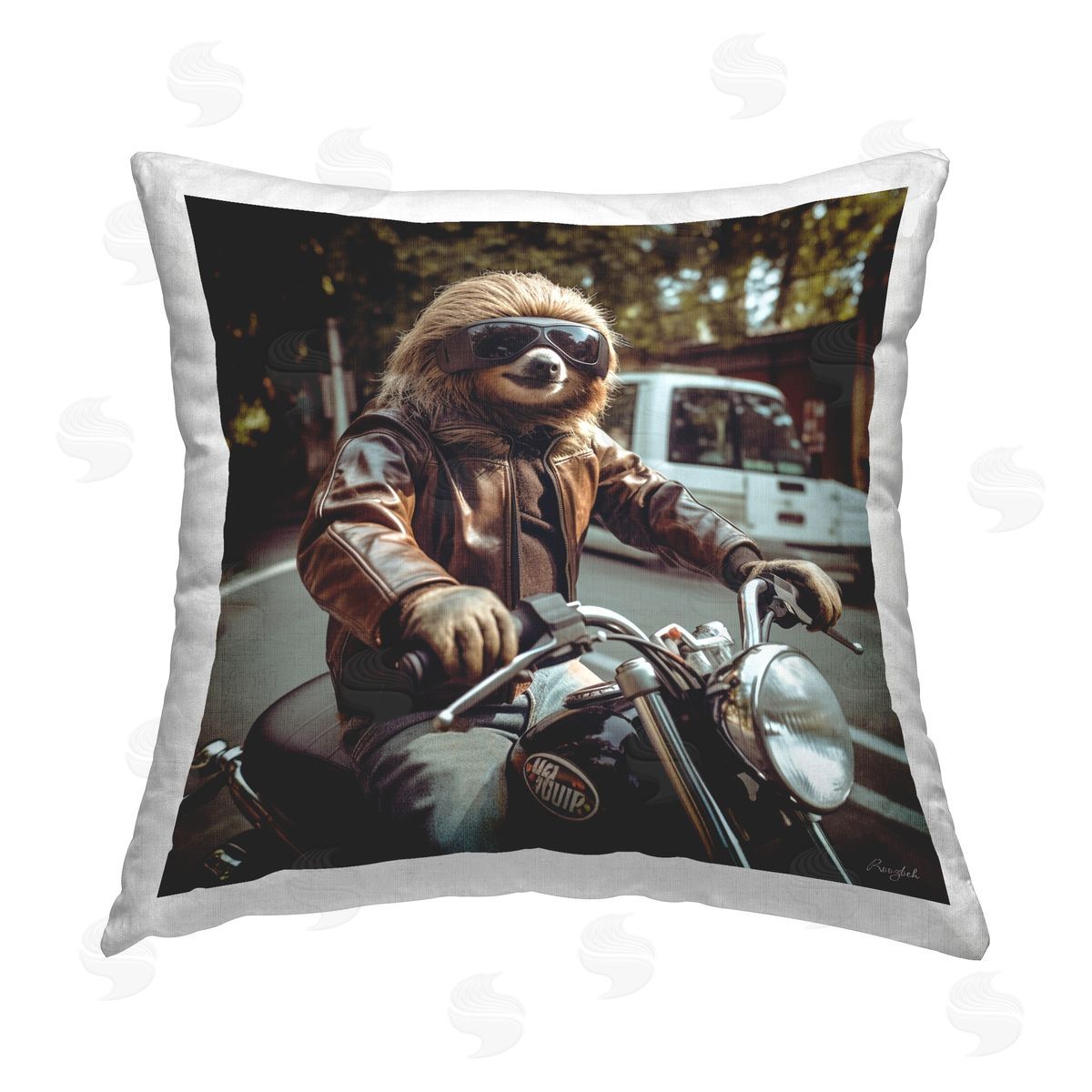 Roozbeh Animal on Motorcycle Printed Plush Polyester Throw Pillow