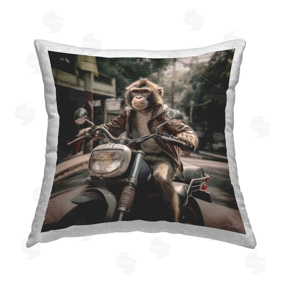 Roozbeh Biker Monkey Scenery Outdoor Quick-Dry Polyester Printed Throw Pillow