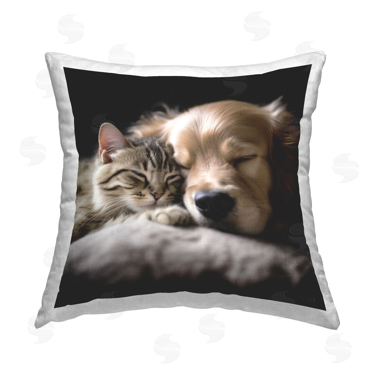 Roozbeh Sleeping Dog & Cat Printed Plush Polyester Throw Pillow