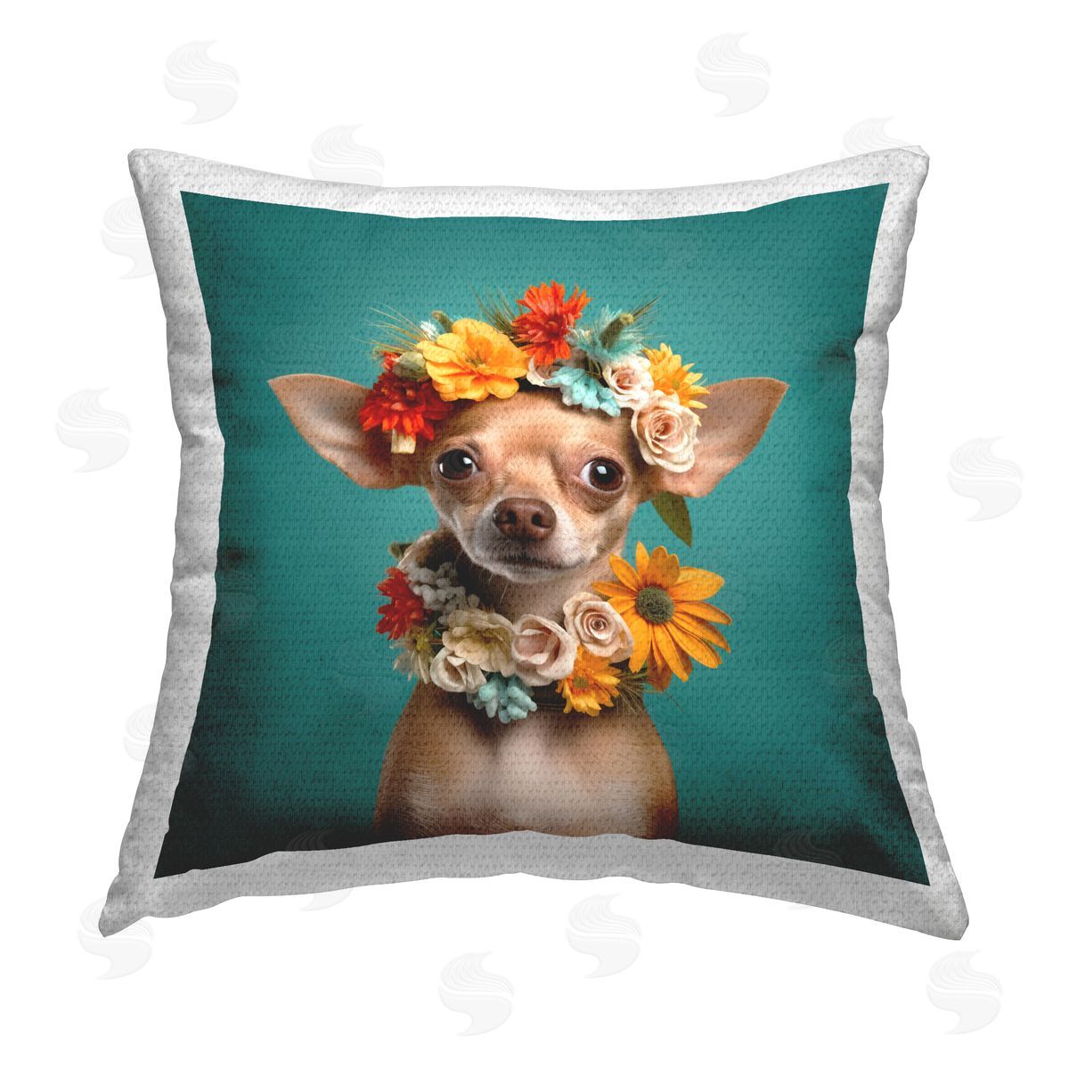 Roozbeh Dog with Floral Garlands Outdoor Quick-Dry Polyester Printed Throw Pillow
