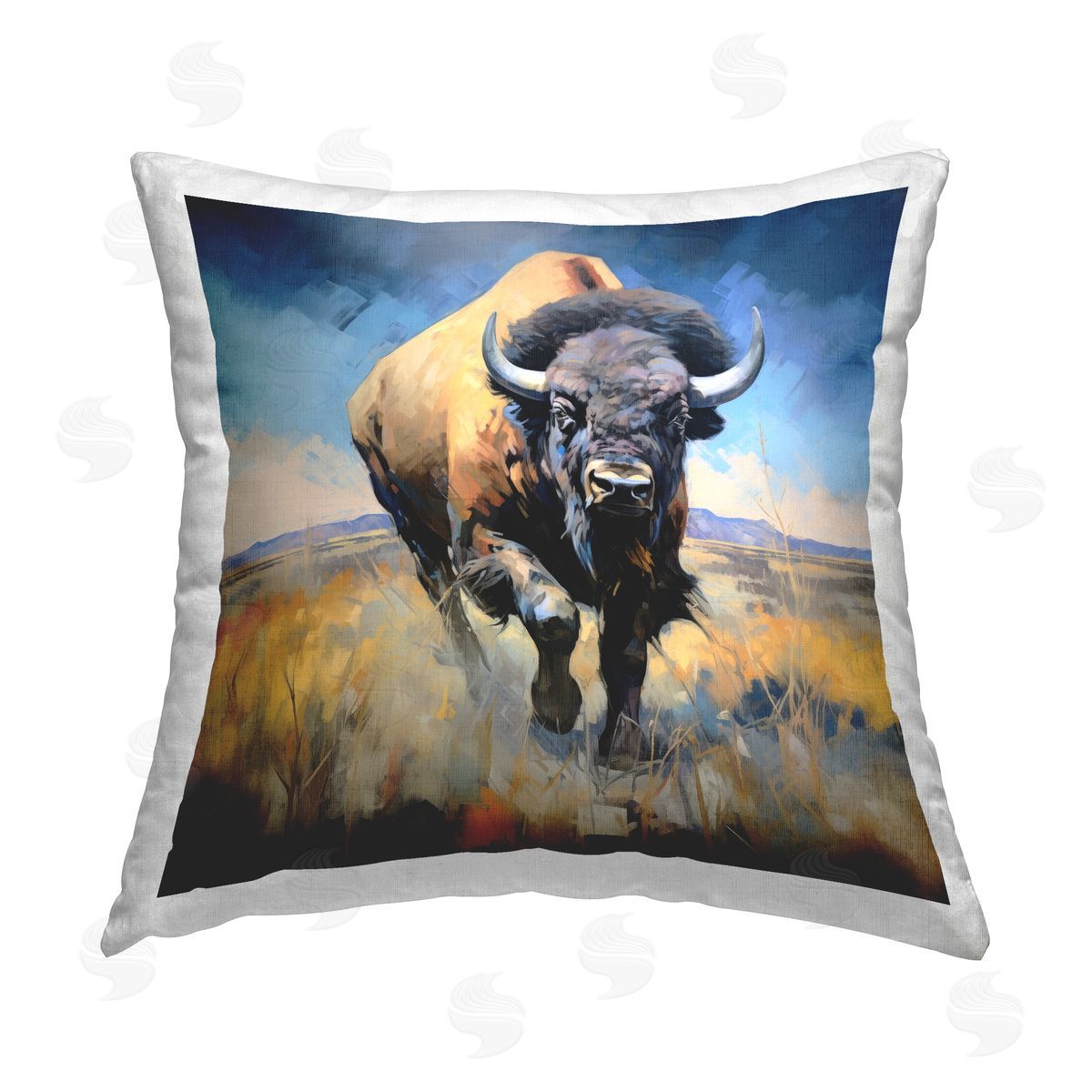 Ray Powers Modern Bison Landscape Printed Plush Polyester Throw Pillow