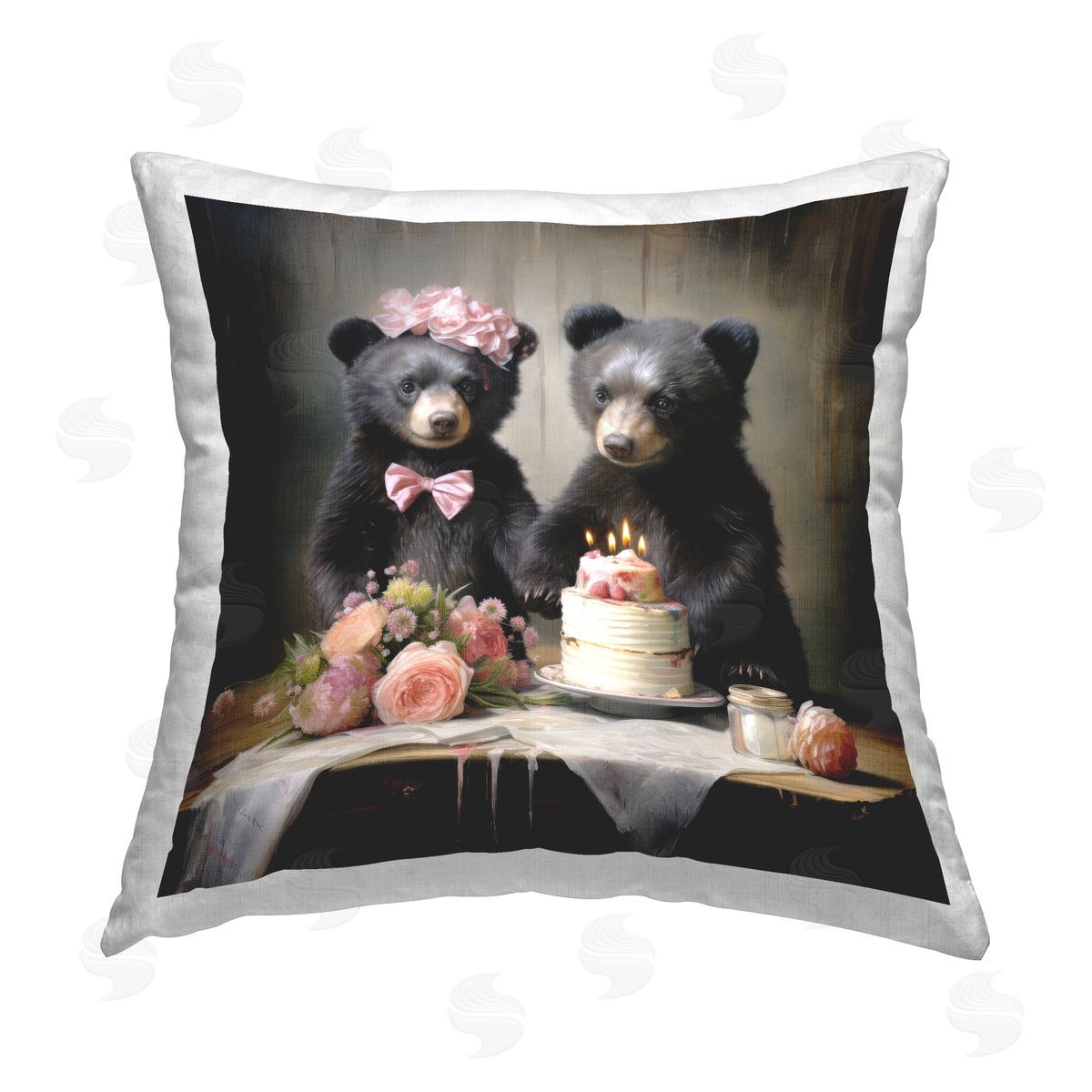 Ray Powers Bears & Wedding Cake Printed Plush Polyester Throw Pillow