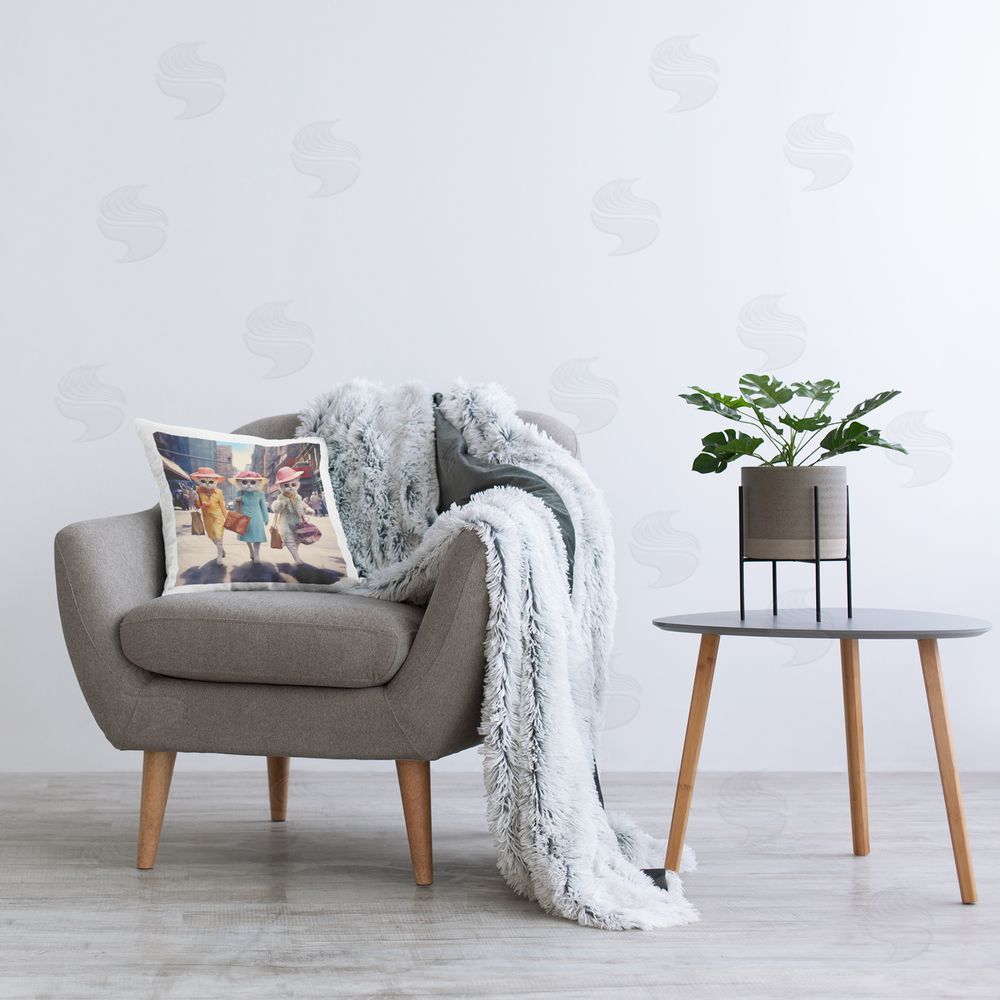 Ray Powers Glam Cats in City Printed Plush Polyester Throw Pillow On Chair