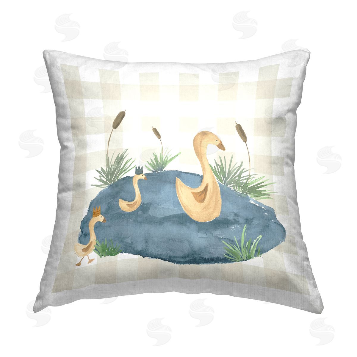 Lucille Price Gingham Duck Family Printed Plush Polyester Throw Pillow
