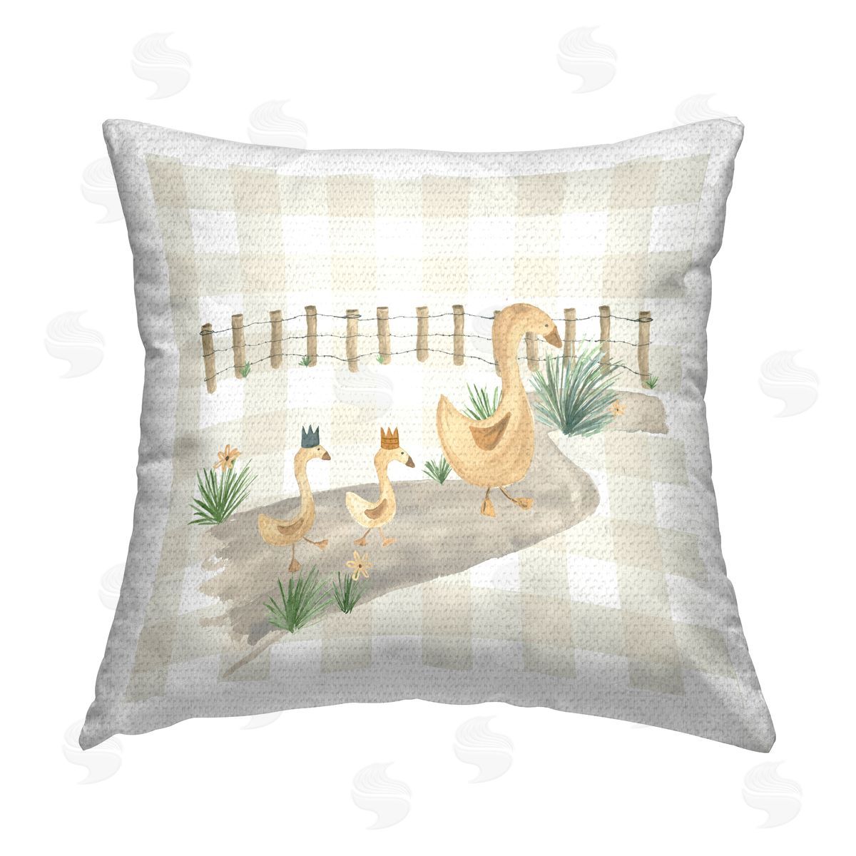 Lucille Price Ducks & Country Gingham Outdoor Quick-Dry Polyester Printed Throw Pillow