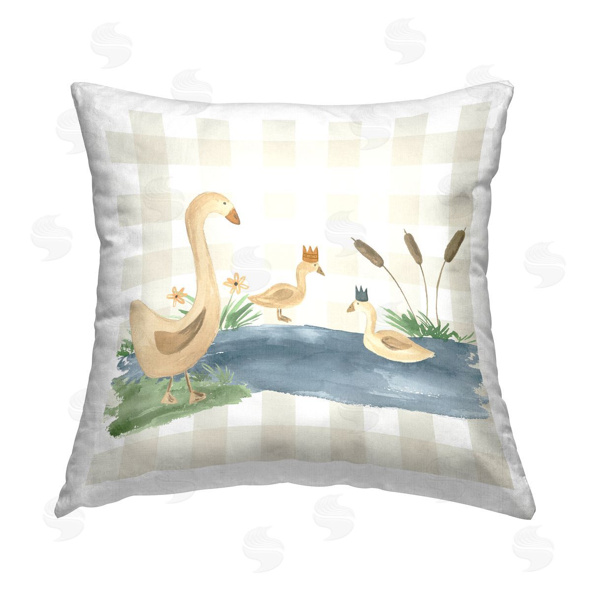 Lucille Price Duck Family Patterned Printed Plush Polyester Throw Pillow