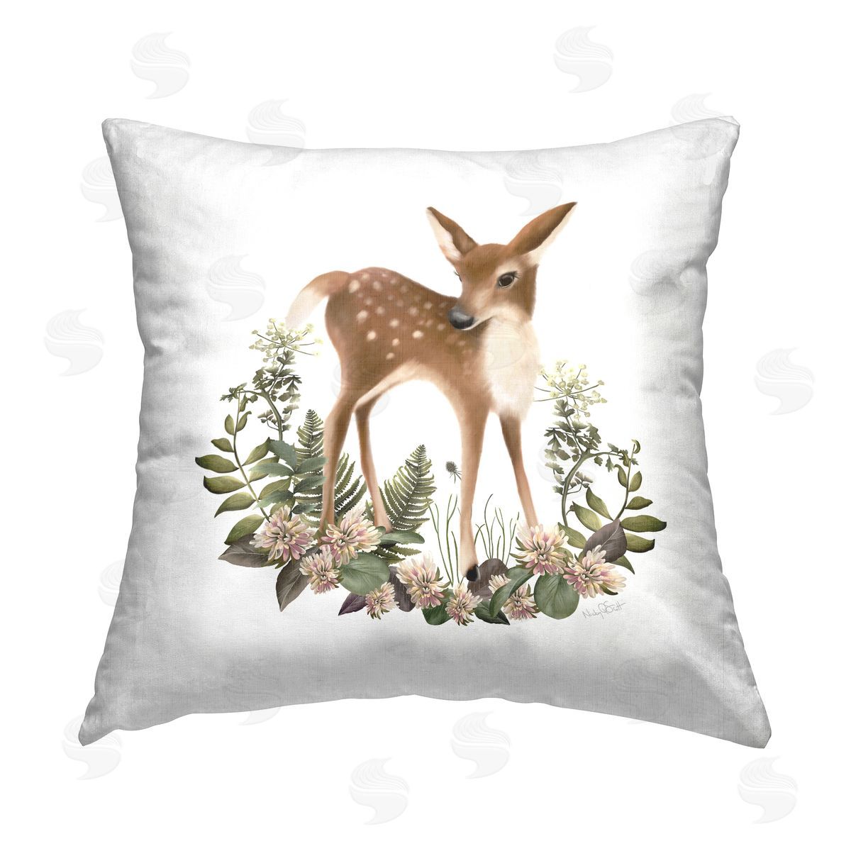 Studio Q Floral Woodland Deer Printed Plush Polyester Throw Pillow