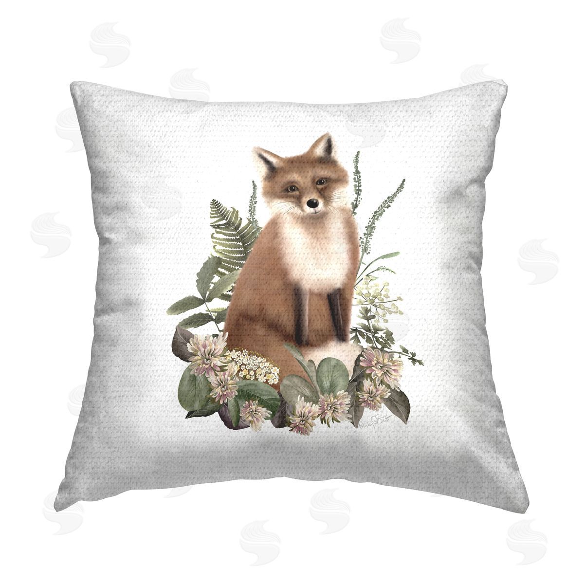 Studio Q Floral Woodland Fox Outdoor Quick-Dry Polyester Printed Throw Pillow