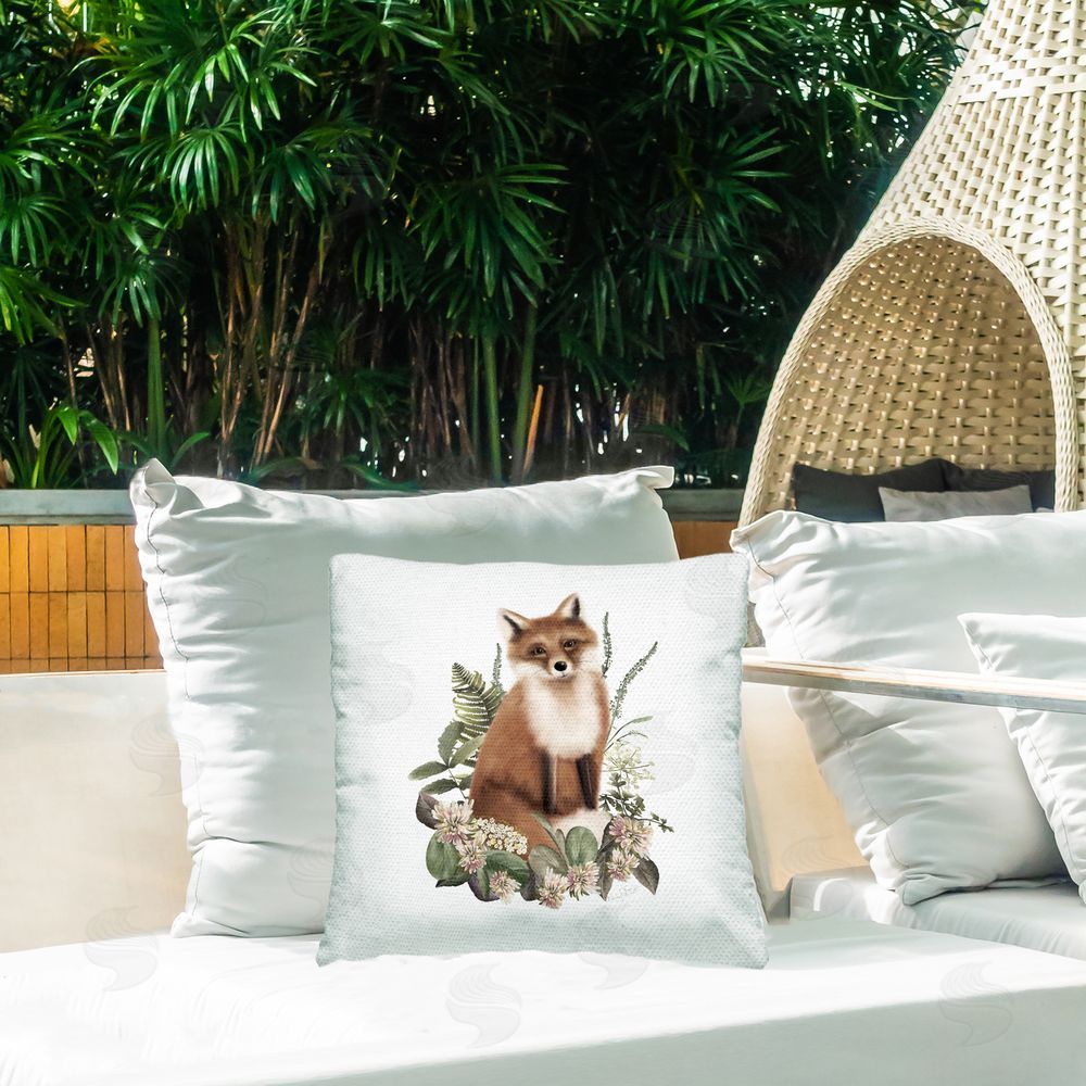 Studio Q Floral Woodland Fox Outdoor Quick-Dry Polyester Printed Throw Pillow in Back Yard