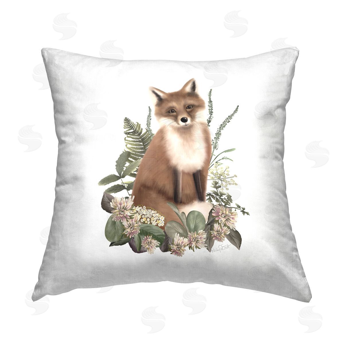 Studio Q Floral Woodland Fox Printed Plush Polyester Throw Pillow