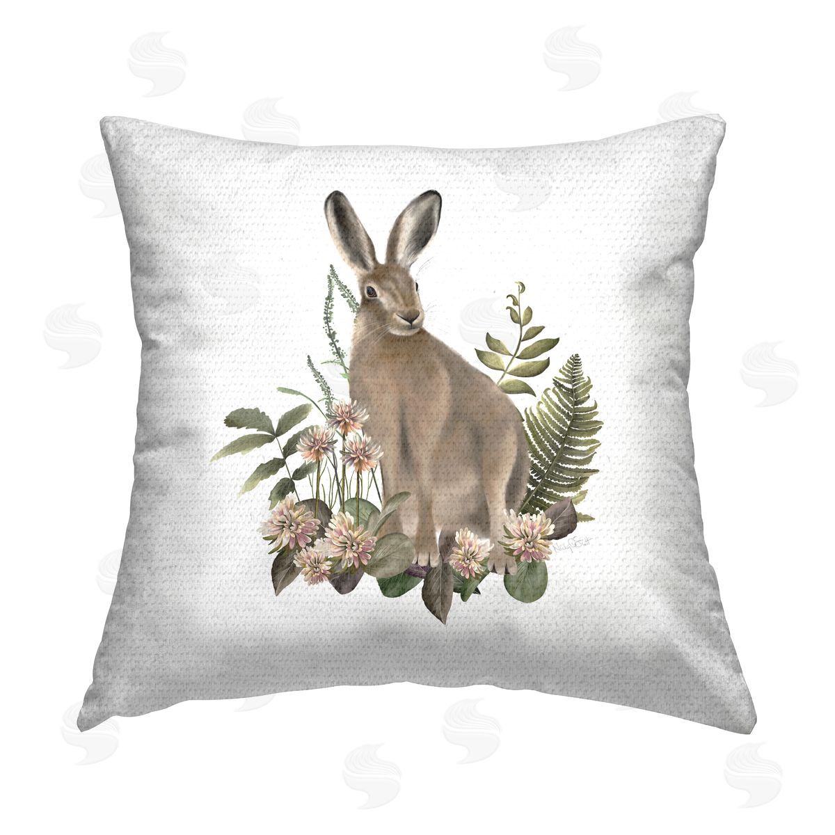 Studio Q Floral Woodland Hare Outdoor Quick-Dry Polyester Printed Throw Pillow