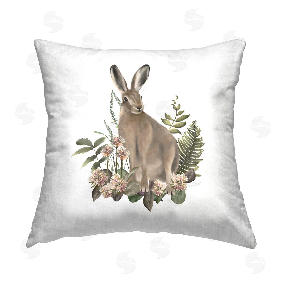 Studio Q Floral Woodland Hare Printed Plush Polyester Throw Pillow