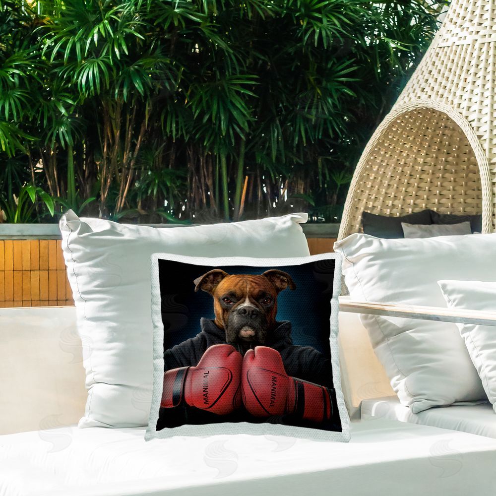 Vincent Hie Boxing Gloves Dog Outdoor Quick-Dry Polyester Printed Throw Pillow in Back Yard