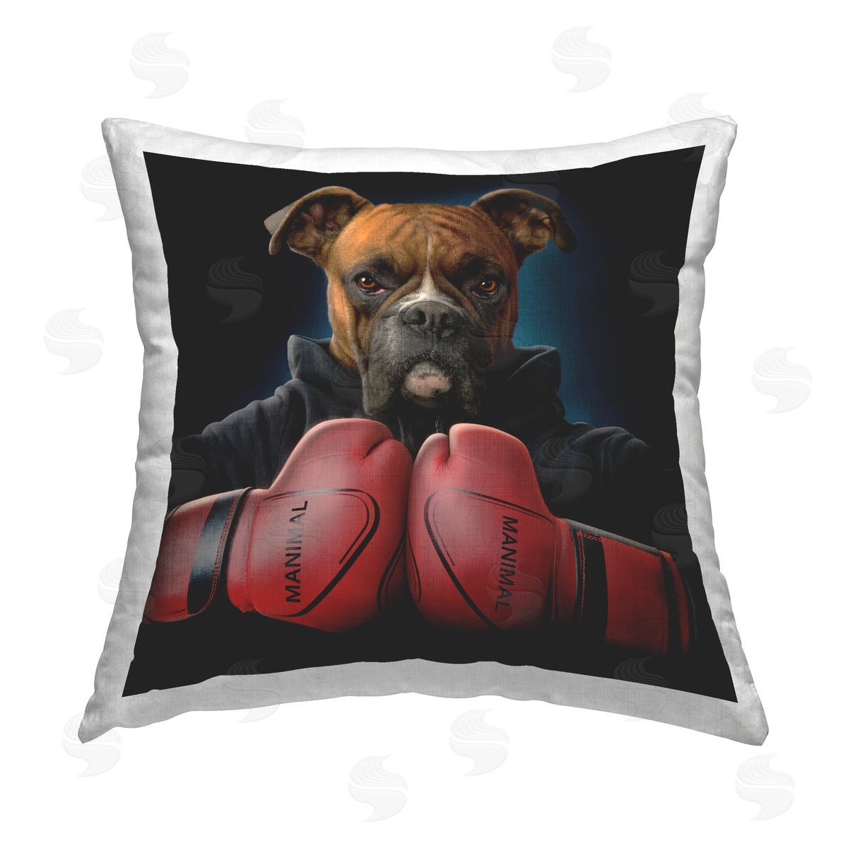 Vincent Hie Boxing Gloves Dog Printed Plush Polyester Throw Pillow