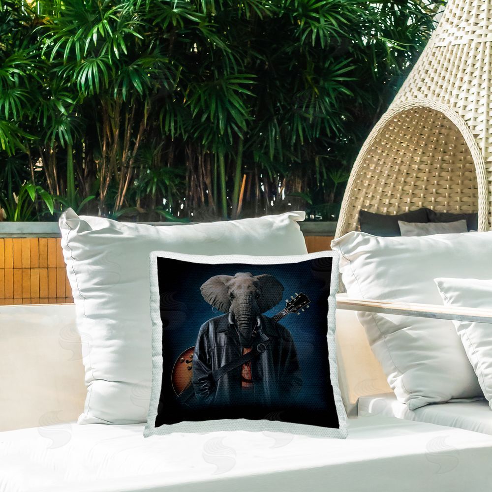 Vincent Hie Elephant Cooper Musician Outdoor Quick-Dry Polyester Printed Throw Pillow in Back Yard