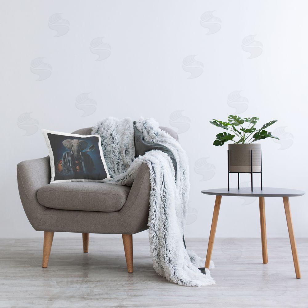 Vincent Hie Elephant Cooper Musician Printed Plush Polyester Throw Pillow On Chair