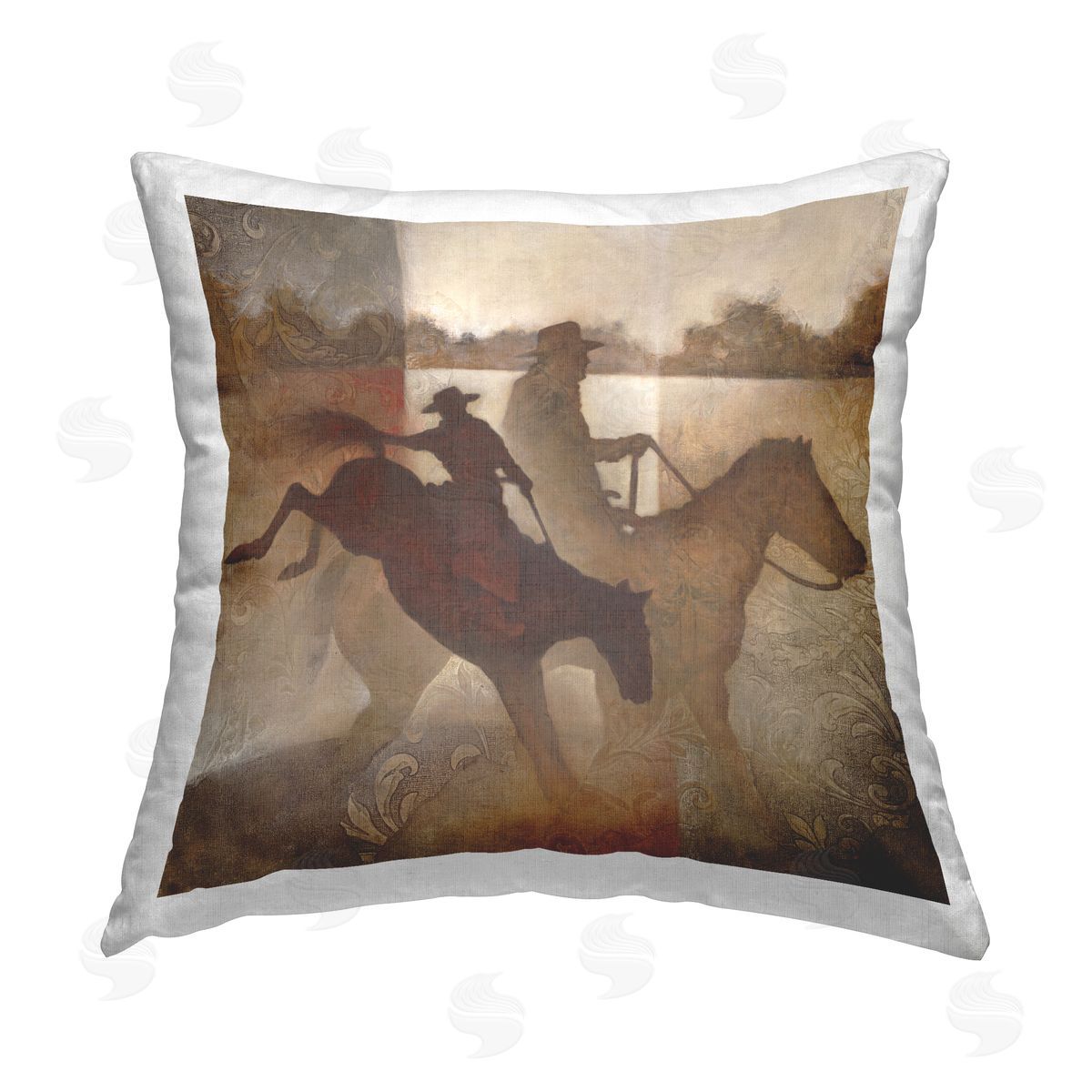 White Ladder Brown Cowboy Abstract Printed Plush Polyester Throw Pillow