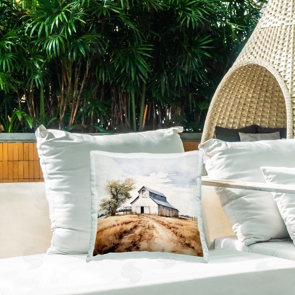 Ray Powers Countryside Barn Scenery Outdoor Quick-Dry Polyester Printed Throw Pillow in Back Yard