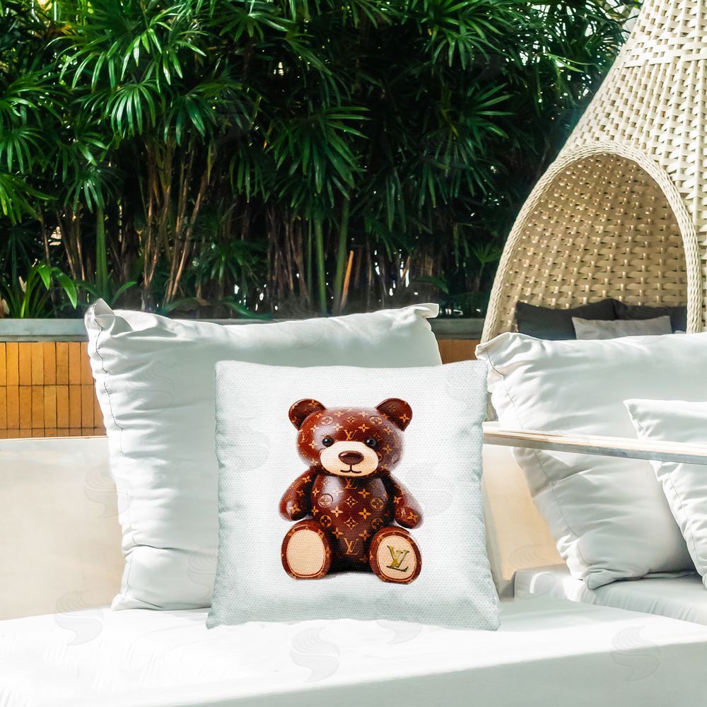 Amanda Greenwood Glam Pattern Bear Outdoor Quick-Dry Polyester Printed Throw Pillow in Back Yard