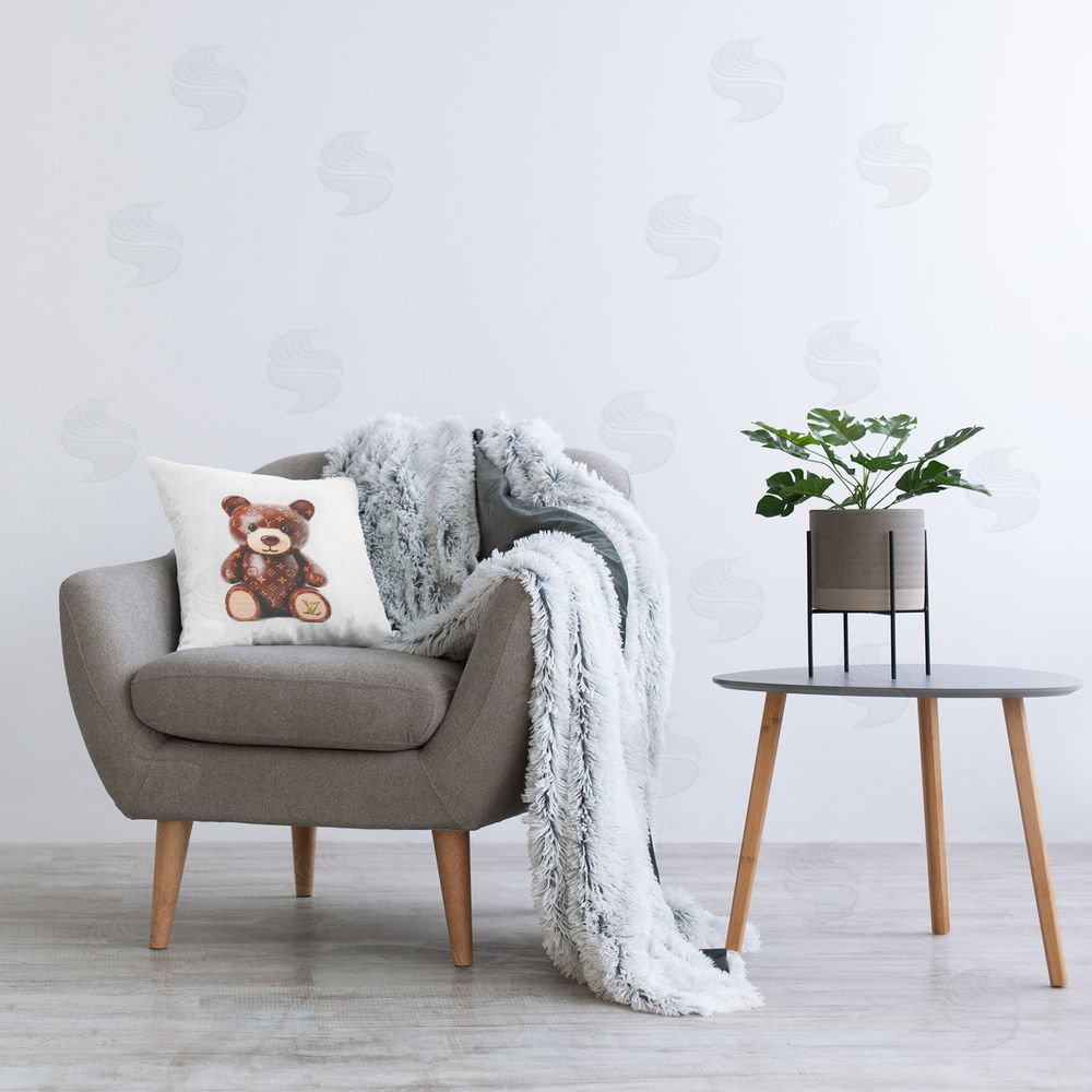 Amanda Greenwood Glam Pattern Bear Printed Plush Polyester Throw Pillow On Chair