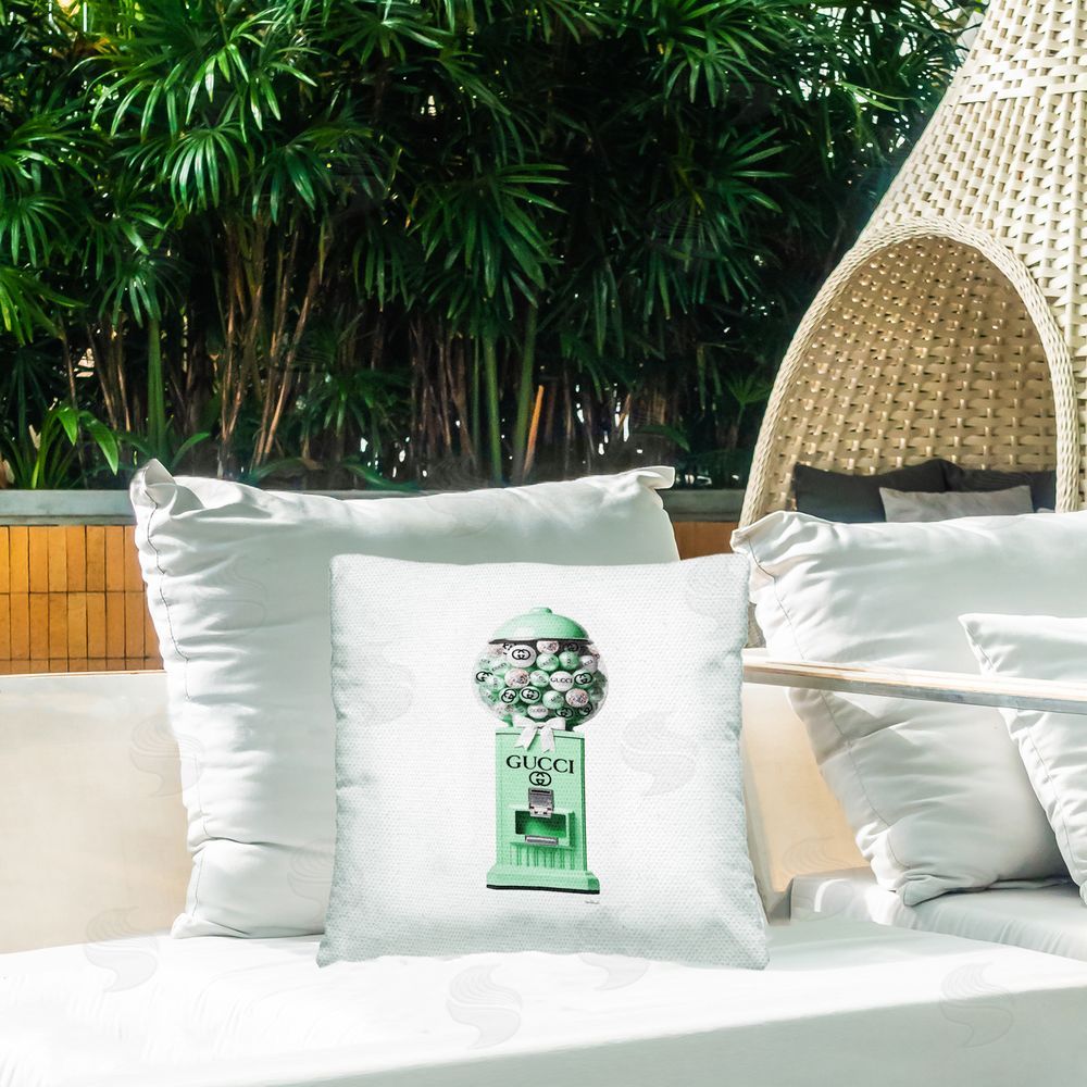 Amanda Greenwood Green Glam Gumballs Outdoor Quick-Dry Polyester Printed Throw Pillow in Back Yard