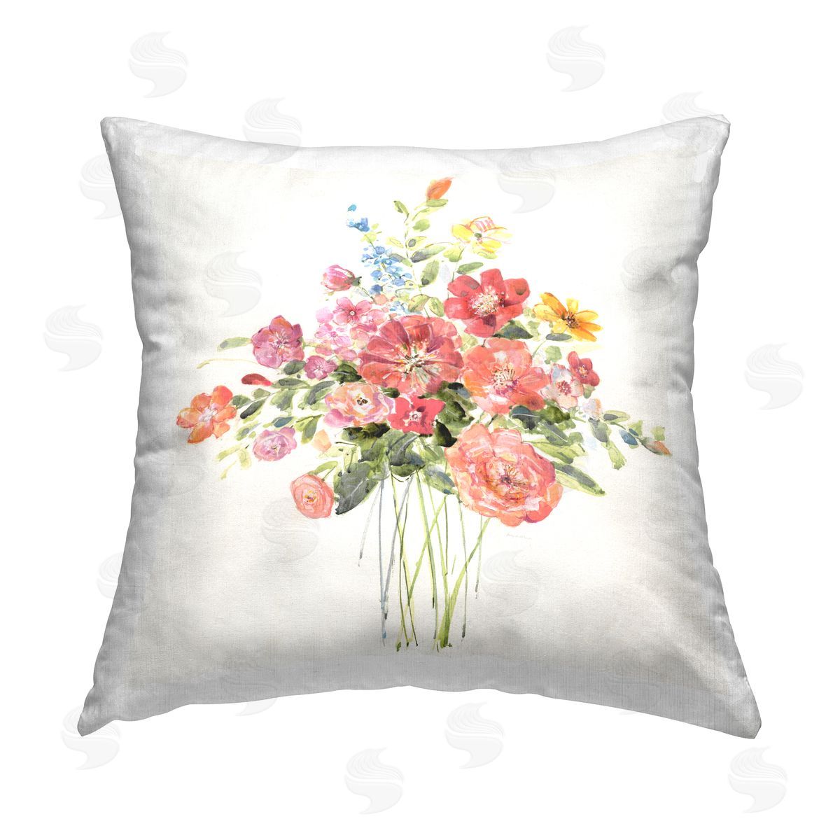 Sally Swatland Mixed Cottage Blooms Printed Plush Polyester Throw Pillow