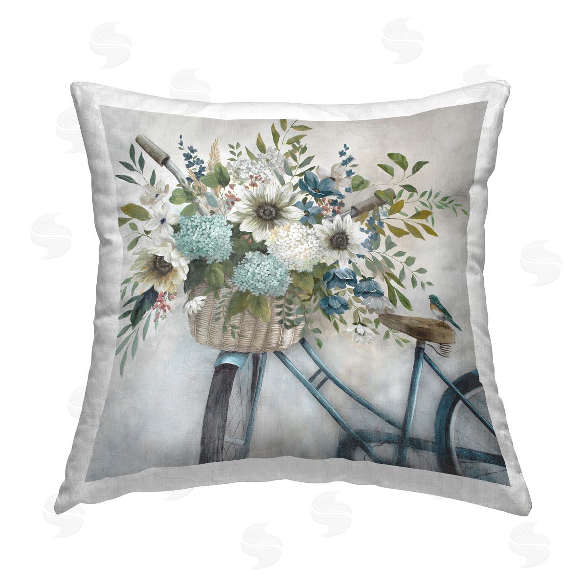 Nan Bike Basket Bouquet Printed Plush Polyester Throw Pillow