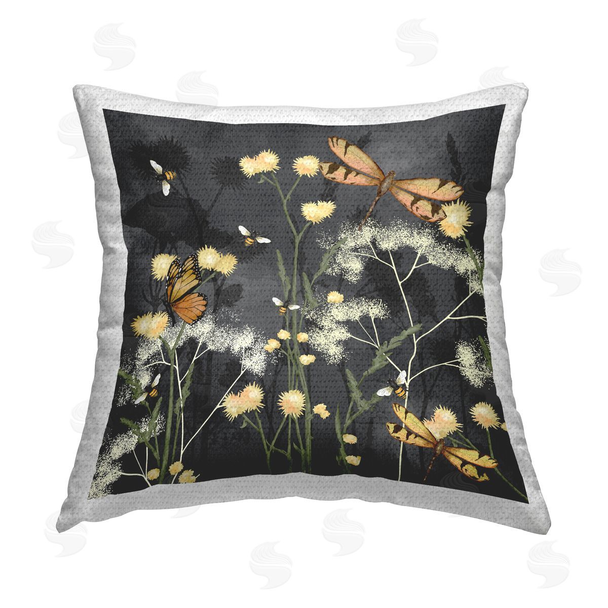 Jade Reynolds Botanicals on Grey Outdoor Quick-Dry Polyester Printed Throw Pillow