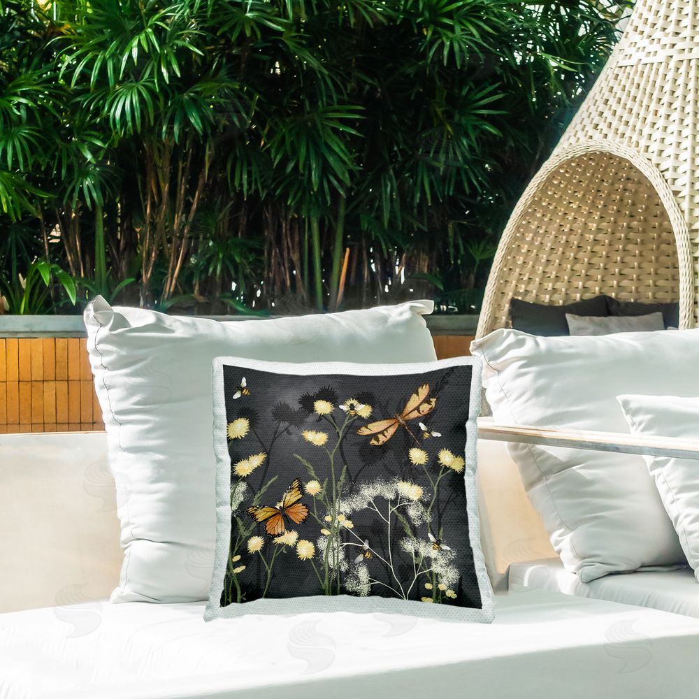 Jade Reynolds Insects in Meadow Outdoor Quick-Dry Polyester Printed Throw Pillow in Back Yard